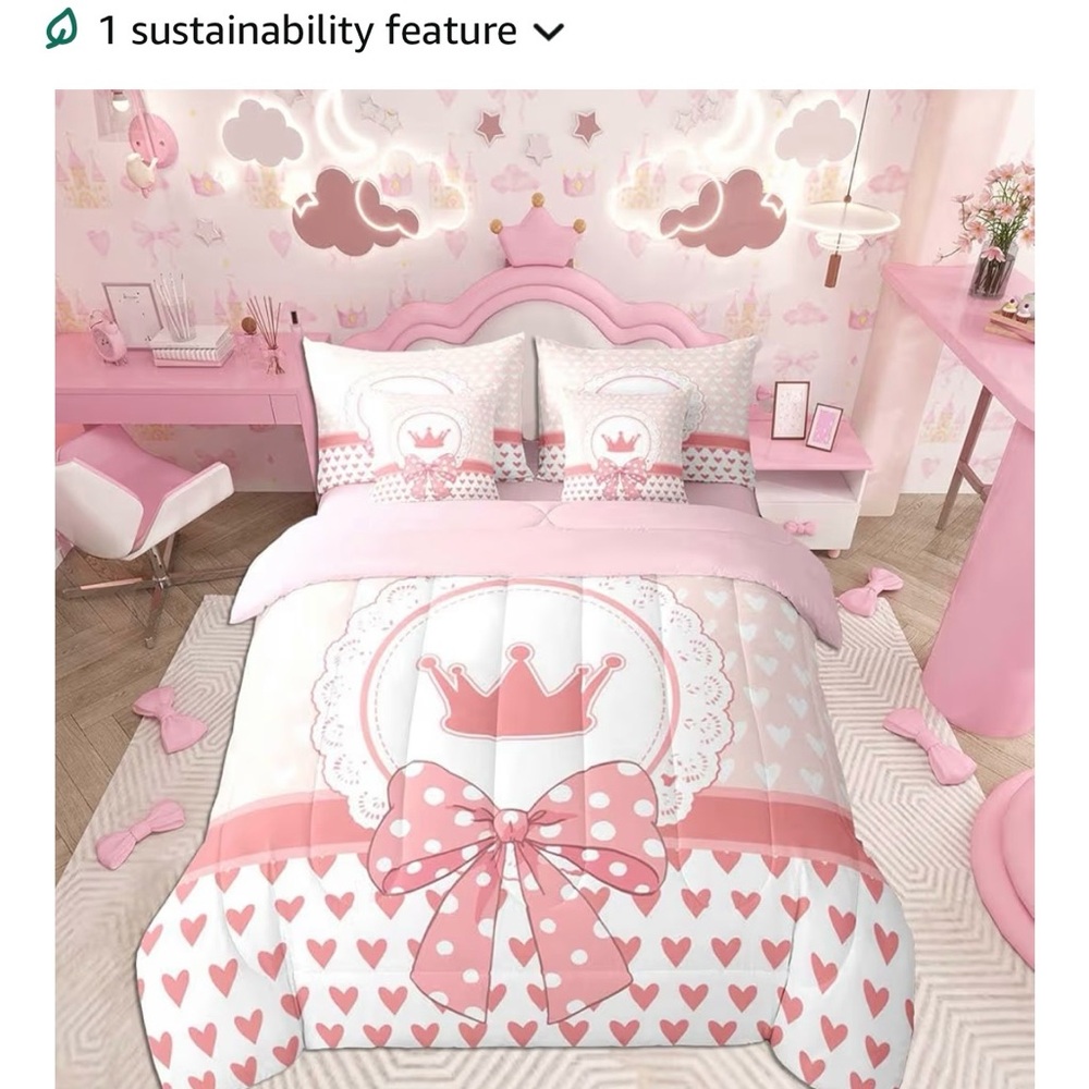Pink Princess Crown Kids Comforter Set - Brand